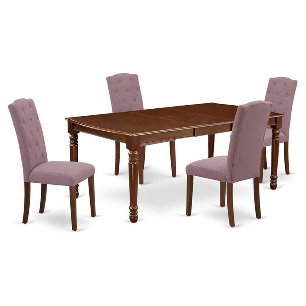 East West Furniture Doce5-Mah-10 5 Piece Kitchen Table Set For 4 Includes A Rectangle Dining Room Table With Butterfly Leaf And 4 Dahlia Linen Fabric Parsons Chairs, 42X78 Inch, Mahogany